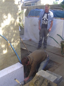 Dave laying the first block